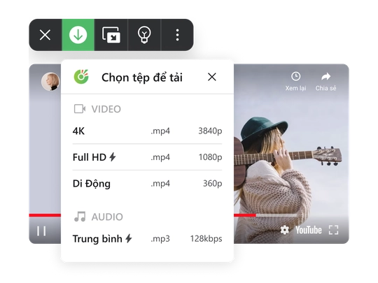 Cốc Cốc desktop media panel for video downloads