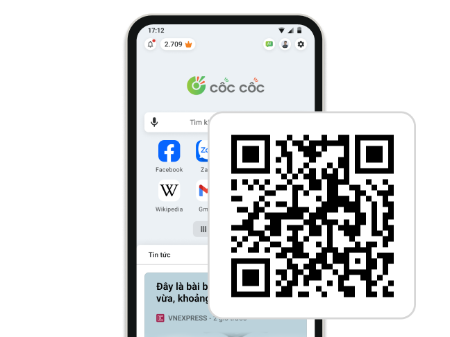 Cốc Cốc Mobile browser on an Android phone